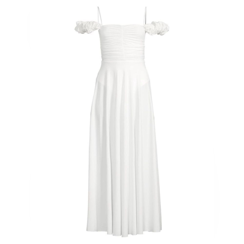 White Off-Shoulder Maxi Dress with Ruching